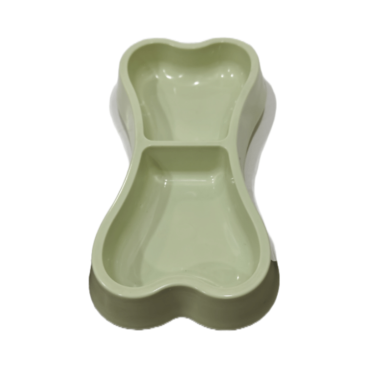 2 in 1 Food Bowl for Cat/ Puppy (Bone Shaped) Green Colour