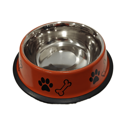 Premium Metallic Pet Food Bowl (Medium Size) Orange