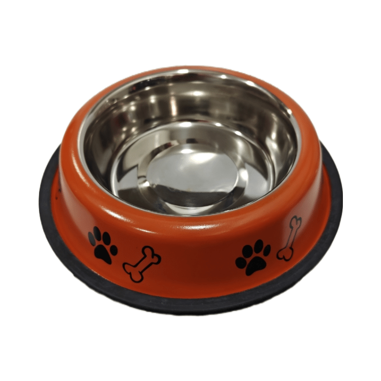 Premium Metallic Pet Food Bowl (Small Size) Orange Colour